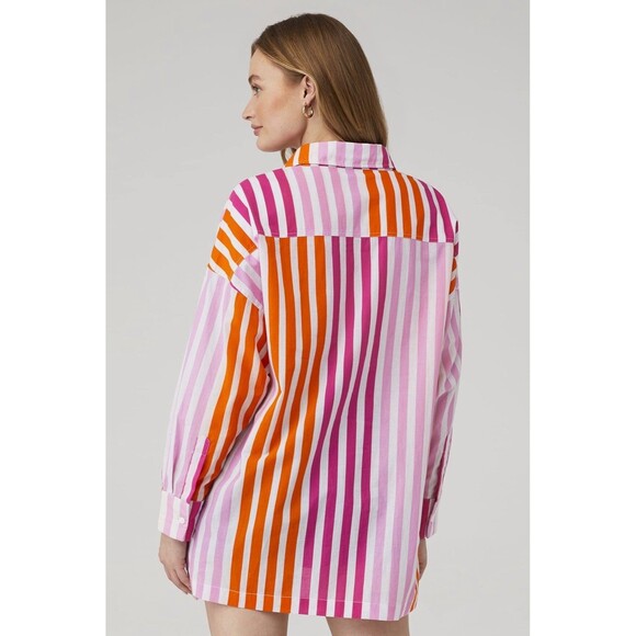Beach Riot Alexa Top Large XL Striped Pink Orange Oversized Button Up Cover Up - Picture 2 of 12